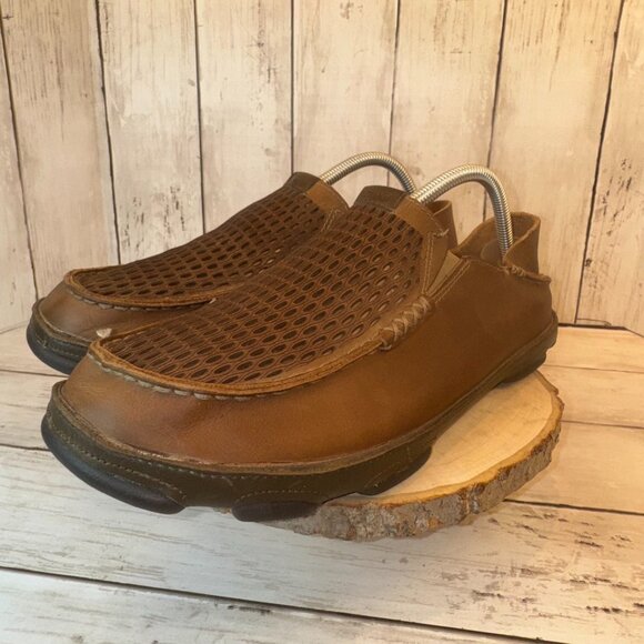 OluKai Moloā Aho Casual Loafers Mens 10 Brown Leather Slip-On Round Toe Low Top - Picture 1 of 11